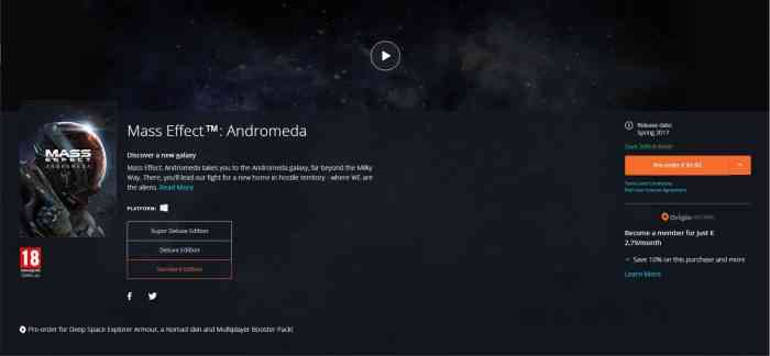 Mass Effect Andromeda Deal
