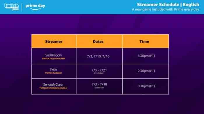Twitch Prime Day streamers