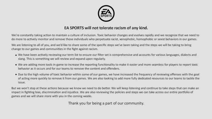 EA Sports Statement