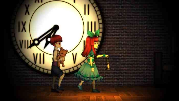 A screenshot from Clea of Clea and her brother walking in front of a clock.