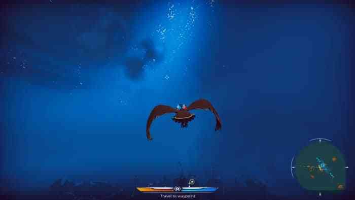 The Falconeer screenshot of flying through a starry night.