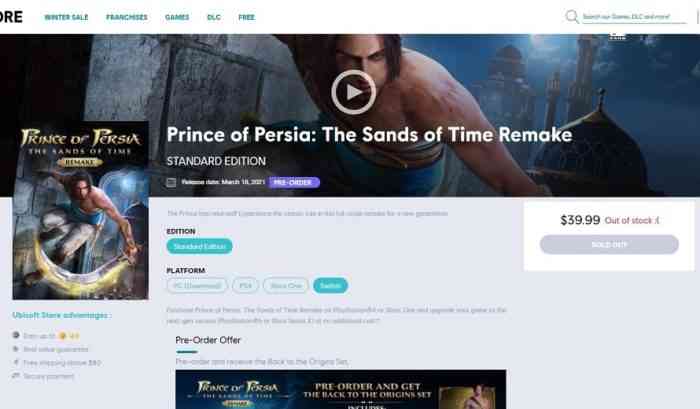 Prince Of Persia Remake Nintendo Switch Box Art Leaks Online
