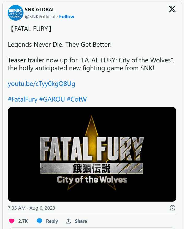 Fatal Fury City of the Wolves ganha trailer na EVO 2023