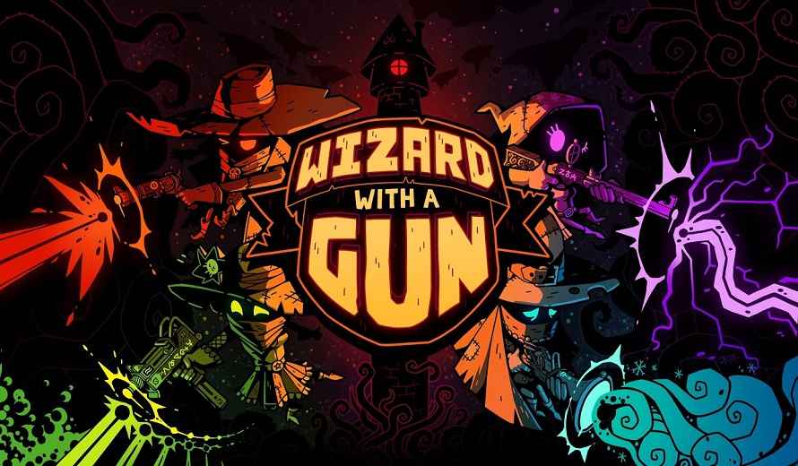 Wizard-With-A-Gun Title Art, colorful wizards