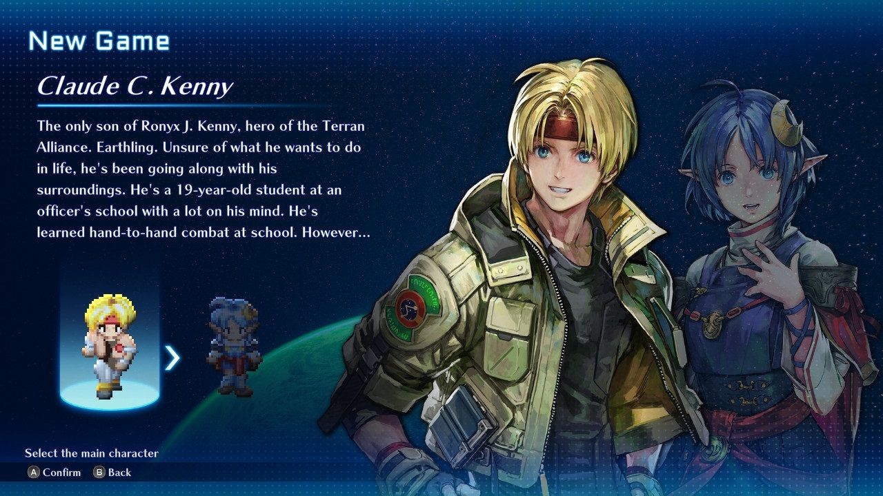 Star Ocean: The Second Story R character select screen.