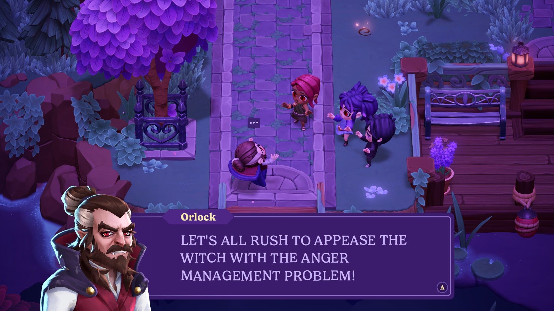 Moonlight Peaks screenshot of Orlock throwing a fit.