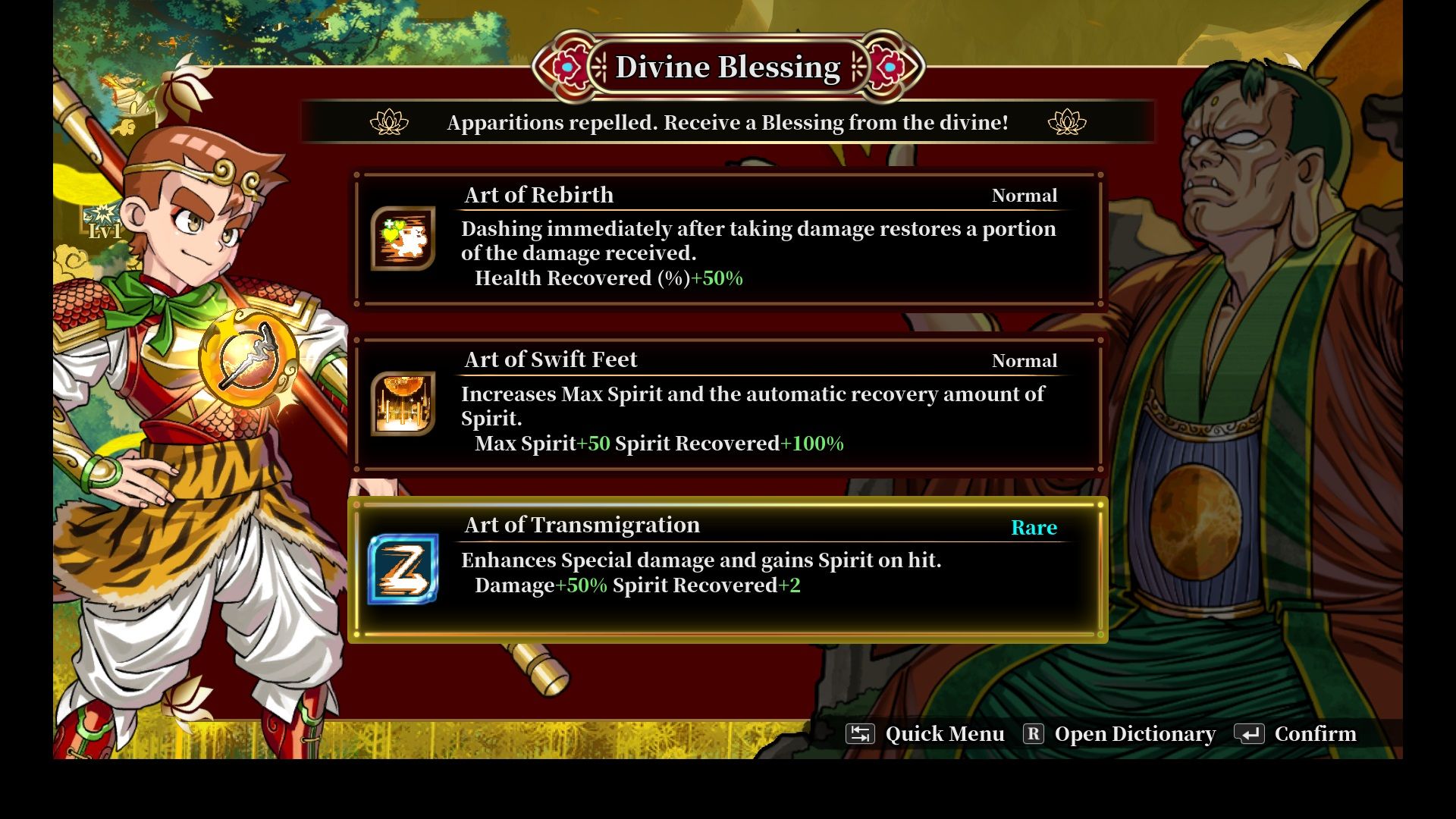River City Saga: Journey to the West blessings screenshot.